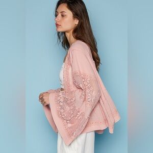 POL Pink Lace Kimono Jacket